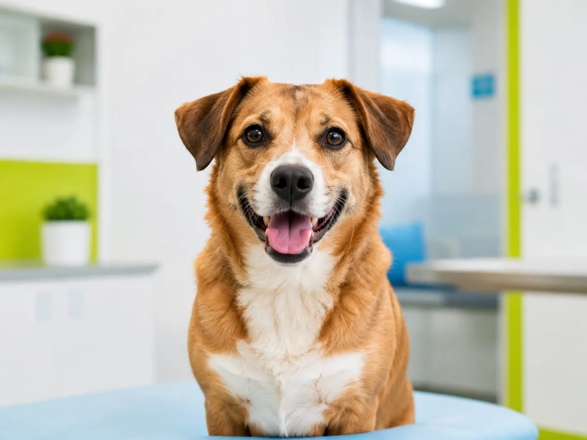 Pisică și câine în cabinet veterinar, evaluare atentă a semnelor de durere