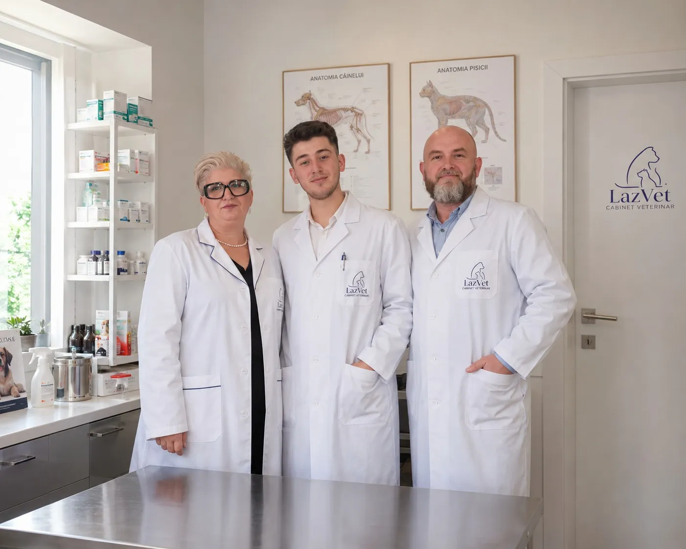 Echipa LazVet — Dr. Roxana Lazăr, Dr. Mircea Lazăr și Matei Lazăr